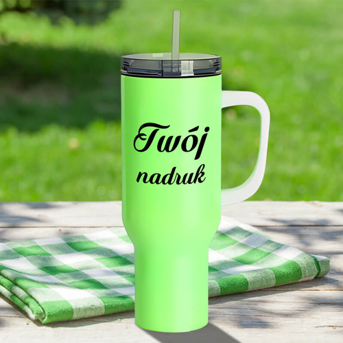 Kubek podróżny 1200 ml neonowy zielony z Twoim nadrukiem 