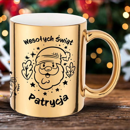 Złoty, świąteczny kubek z imieniem - Wesoły Mikołaj