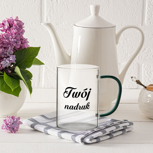 Kubek szklany 360 ml zielone uszko z Twoim nadrukiem