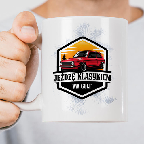 Kubek z nadrukiem - Jeżdżę klasykiem - VW Golf II