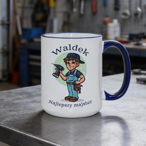 Duży kubek XXL z granatowym uszkiem i rantem z Twoim nadrukiem