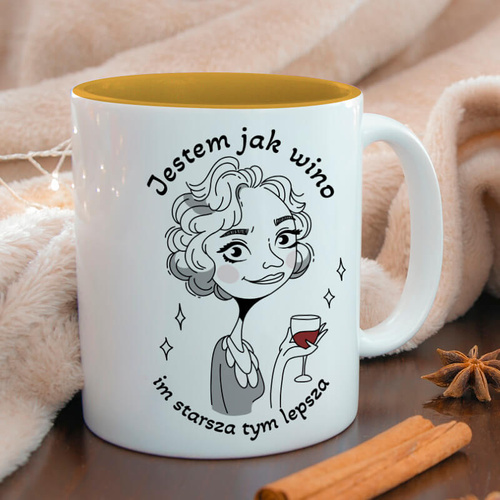 Złoty kubek z nadrukiem - Jestem jak wino, im starsza, tym lepsza