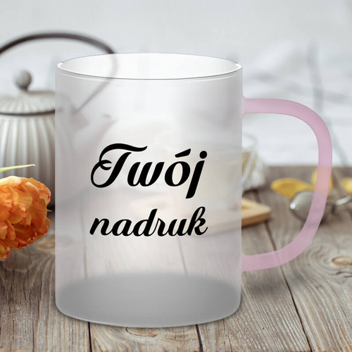 Kubek 450 ml mrożone szkło z twoim nadrukiem - różowe ucho