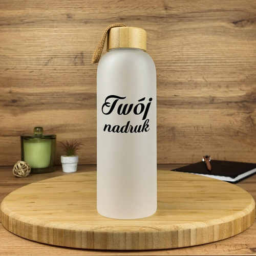 Szklana butelka szroniona z bambusową zakrętką z Twoim nadrukiem