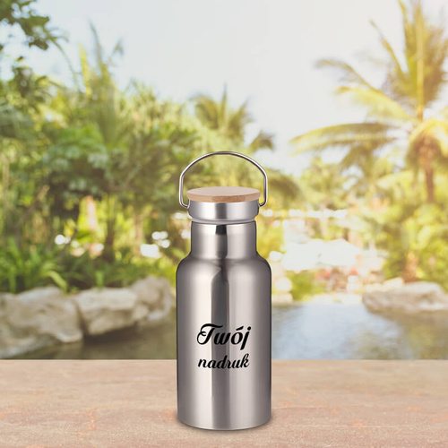Srebrny metalowy termos z  rączką 350 ml z Twoim nadrukiem