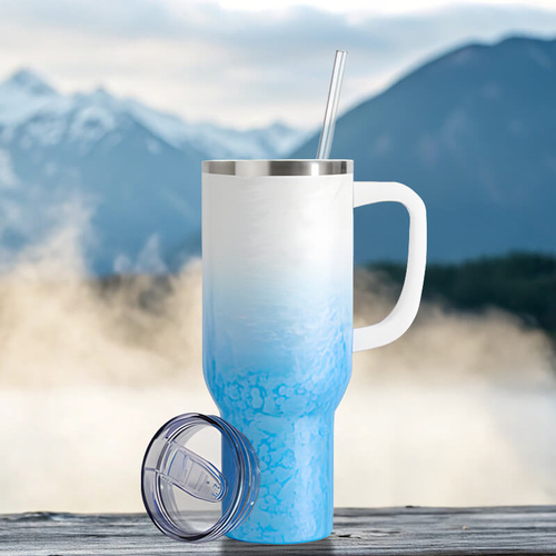 Kubek podróżny 1200 ml z Twoim nadrukiem - błękitno-biały gradient