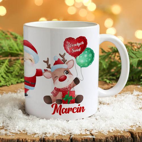 Świąteczny kubek z imieniem dla dzieci - Mały Renifer