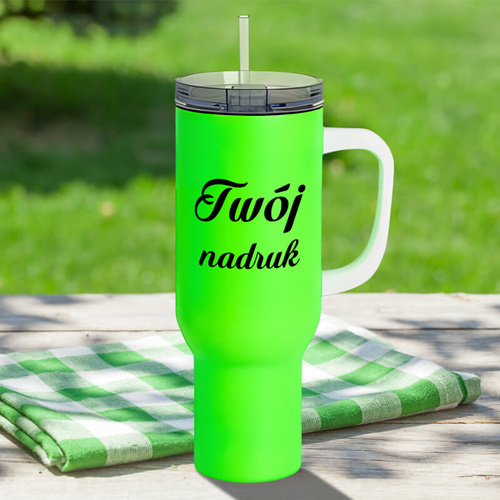 Matowy kubek podróżny 1200 ml neonowy zielony z Twoim nadrukiem