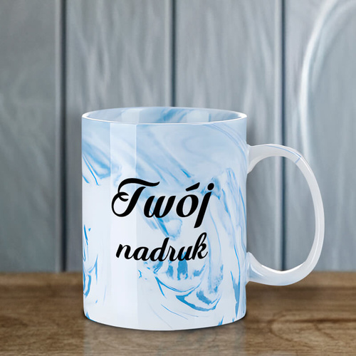 Kubek 330 ml niebieski marmur z Twoim nadrukiem 