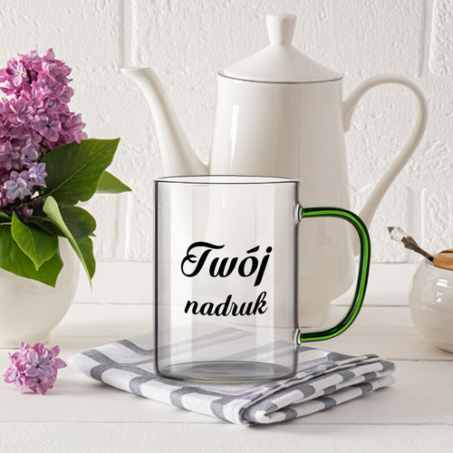 Kubek szklany 450 ml jasnozielone uszko z Twoim nadrukiem
