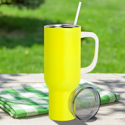 Matowy kubek podróżny 1200 ml neonowy żółty z Twoim nadrukiem 