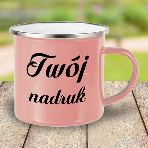 Koralowy kubek metalowy, emaliowany z Twoim nadrukiem