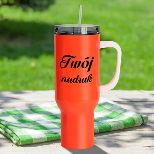 Kubek podróżny 1200 ml neonowy pomarańczowy z Twoim nadrukiem 
