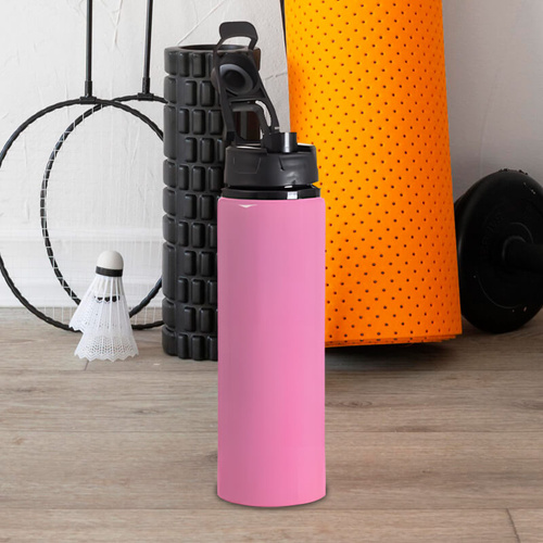 Różowa metalowa butelka 750 ml  z uchwytem - z Twoim nadrukiem
