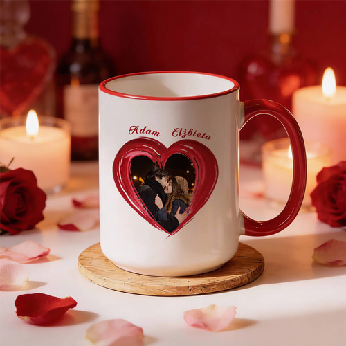 Duży kubek XXL z czerwonym uszkiem i rantem z Twoim nadrukiem