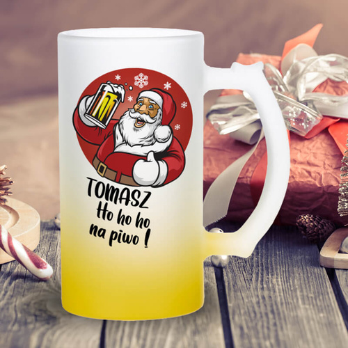 Kufel z mrożonego szkła - Ho ho ho na piwo z imieniem