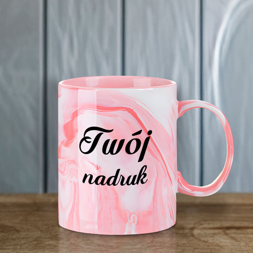 Kubek 330 ml różowy marmur z Twoim nadrukiem