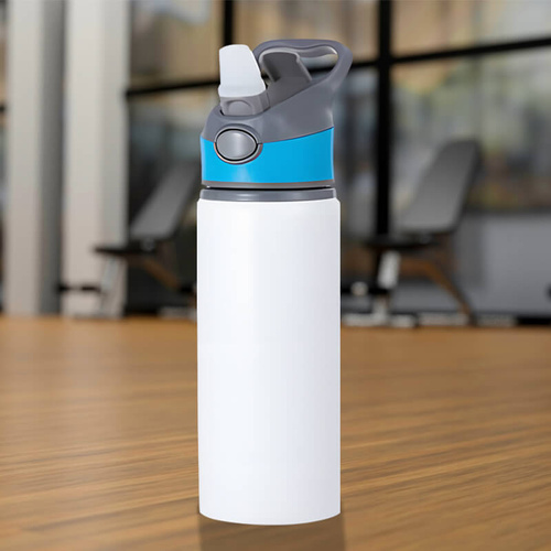 Biały bidon 650 ml z Twoim nadrukiem niebieska wstawka