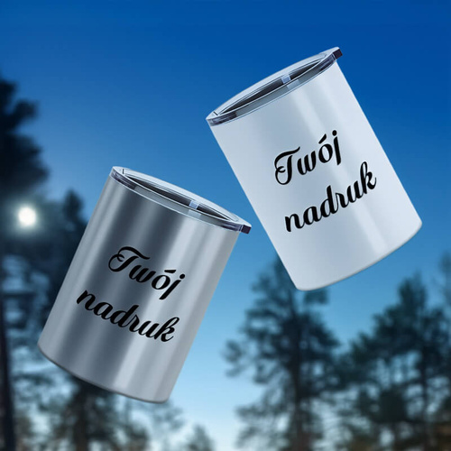 Kubek biały metalowy 300 ml z pokrywką z Twoim nadrukiem