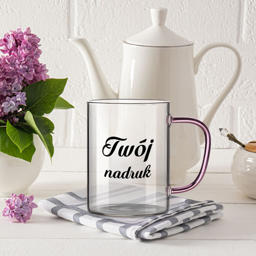 Kubek szklany 450 ml różowe uszko z Twoim nadrukiem