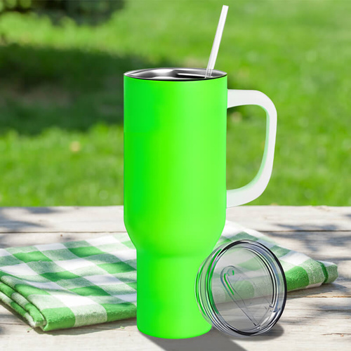 Matowy kubek podróżny 1200 ml neonowy zielony z Twoim nadrukiem 