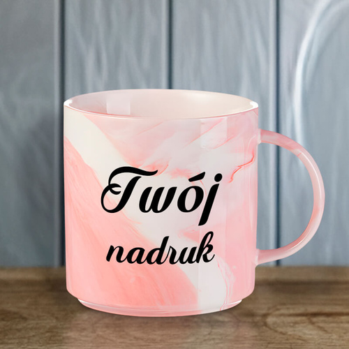 Kubek 350 ml różowy marmur z Twoim nadrukiem 