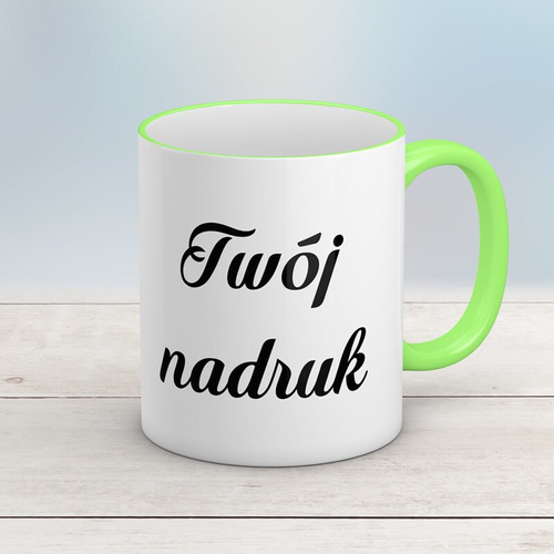 Kubek CLASSIC z jasnozielonym uszkiem i rantem z Twoim nadrukiem