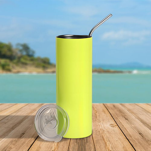 Kubek ze słomką 600 ml podwójne ścianki neonowy żółty - z Twoim nadrukiem