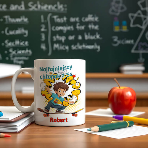 Kubek z imieniem prezent na Dzień Chłopaka - Chłopak na deskorolce