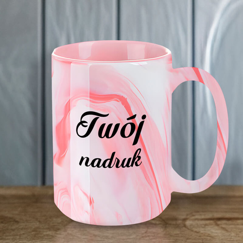 Kubek 450 ml różowy marmur z Twoim nadrukiem