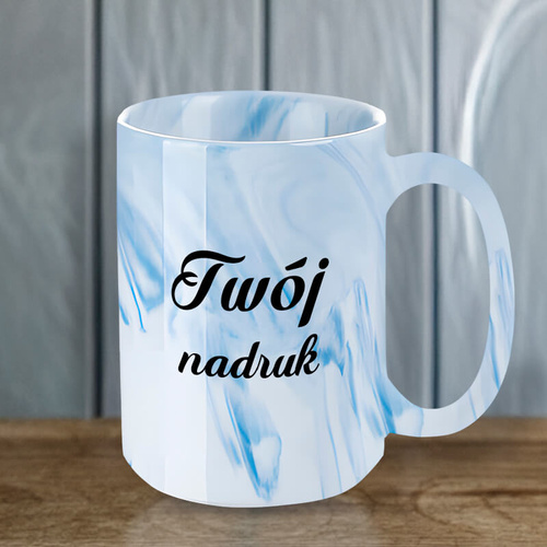 Kubek 450 ml niebieski marmur z Twoim nadrukiem 