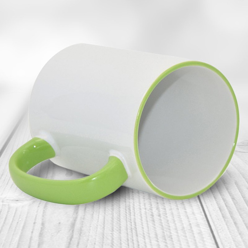 Duży kubek XXL z jasnozielonym uszkiem i rantem z Twoim nadrukiem