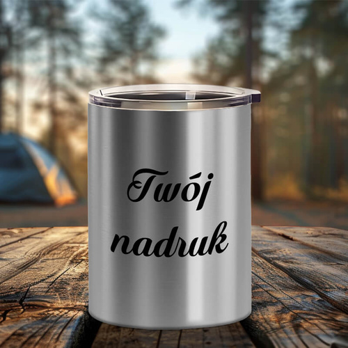 Kubek srebrny metalowy 400 ml z pokrywką z Twoim nadrukiem
