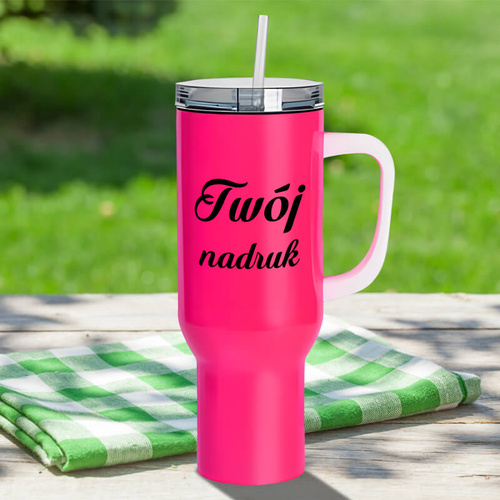 Kubek podróżny 1200 ml neonowy różowy z Twoim nadrukiem 