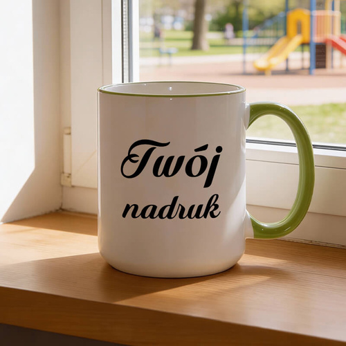 Duży kubek XXL z jasnozielonym uszkiem z Twoim nadrukiem