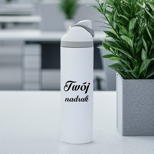 Bidon ergonomiczny z Twoim nadrukiem - biały 960 ml z ustnikiem