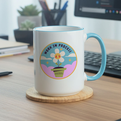 Duży kubek XXL z błękitnym uszkiem i rantem z Twoim nadrukiem