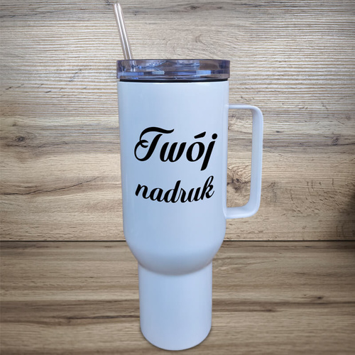Biały kubek termiczny - podróżny 1200 ml ze stali nierdzewnej z Twoim nadrukiem