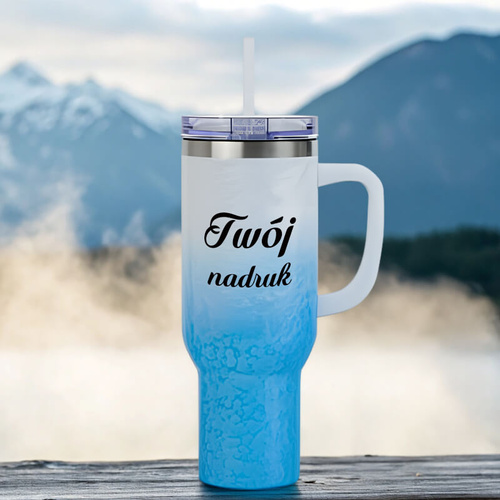 Kubek podróżny 1200 ml z Twoim nadrukiem - błękitno-biały gradient