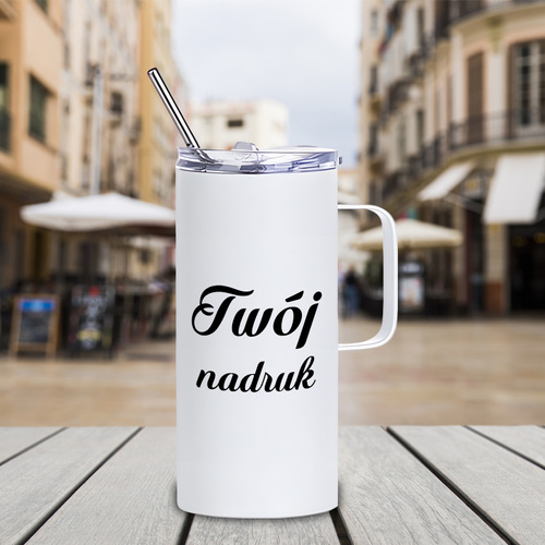 Biały metalowy kubek termiczny 480 ml z Twoim nadrukiem