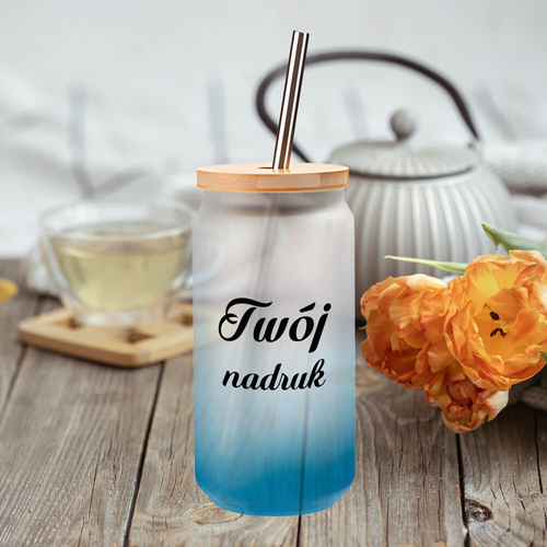 Szklanka 550 ml szroniona ze słomką z Twoim nadrukiem - błękitna