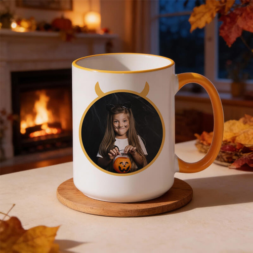 Duży kubek XXL z pomarańczowym uszkiem i rantem z Twoim nadrukiem