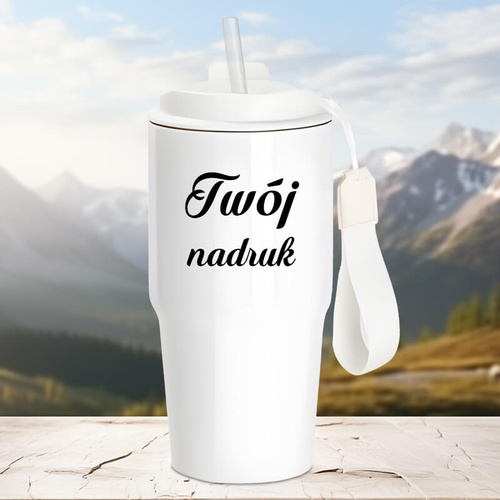Biały kubek termiczny 600 ml z uchwytem z dowolnym nadrukiem