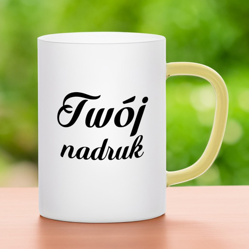 Kubek z mrożonego szkła z żółtym uszkiem z Twoim nadrukiem