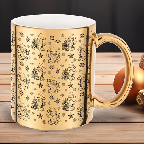 Złoty, świąteczny kubek z nadrukiem - Skrzaty