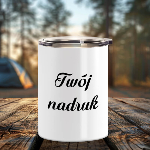 Kubek biały metalowy 400 ml z pokrywką z Twoim nadrukiem