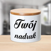 Pojemnik ceramiczny 480 ml  z drewnianą bambusową przykrywką z Twoim nadrukiem