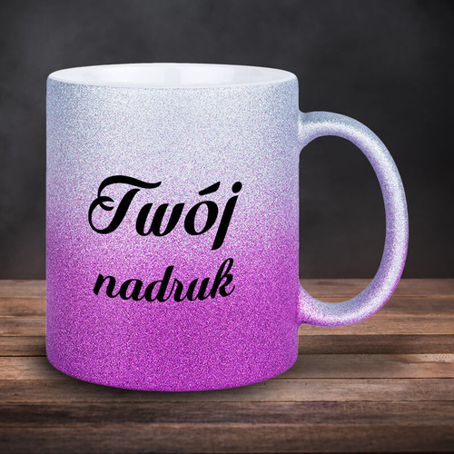 Różowo-srebrny kubek GLITTER z Twoim nadrukiem