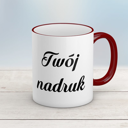 Kubek CLASSIC z brązowym uszkiem i rantem z Twoim nadrukiem