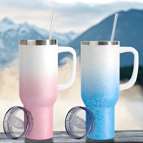 Kubek podróżny 1200 ml z Twoim nadrukiem - różowo-biały gradient